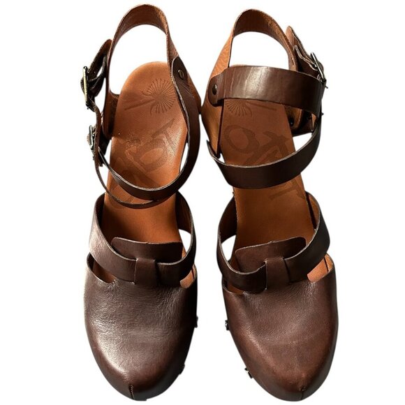 OTBT Brown Ankle Strap Closed Toe Clog Wedges US 9/9.5 - Picture 6 of 7